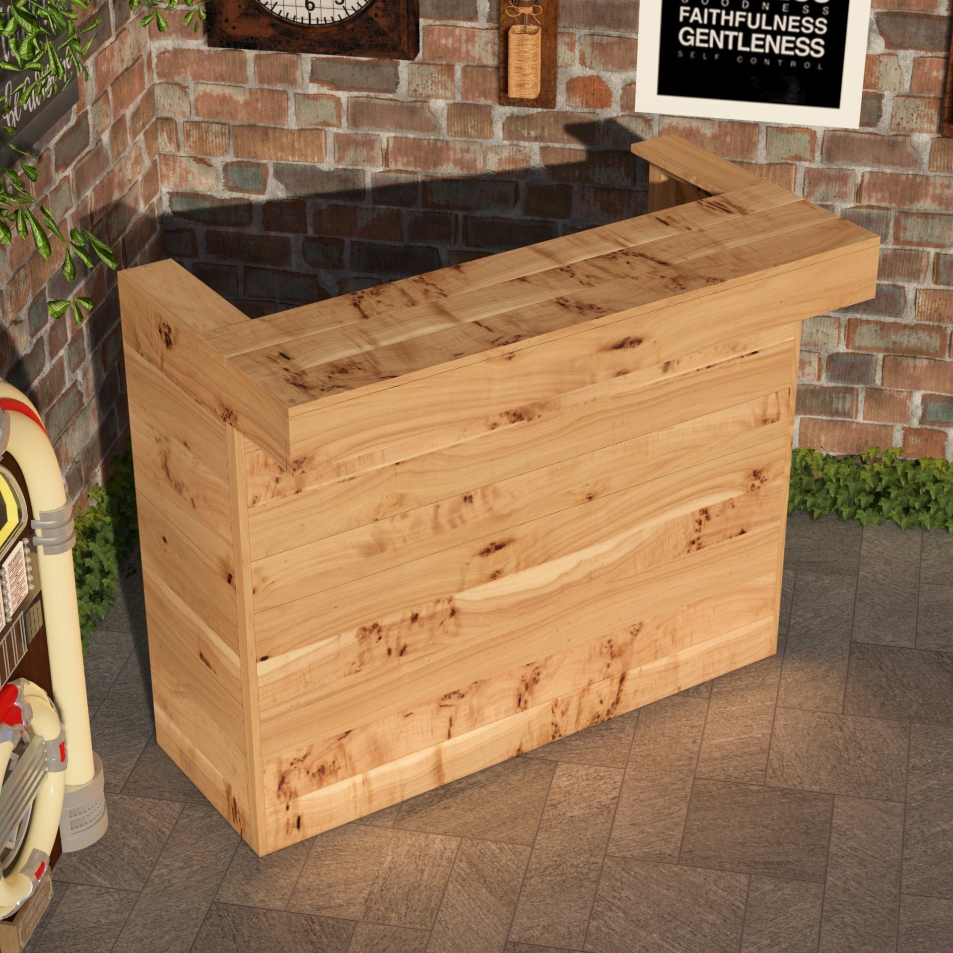 Home & Garden Bars Rustic Wooden Bar & Bar Stools Set - Includes LED's