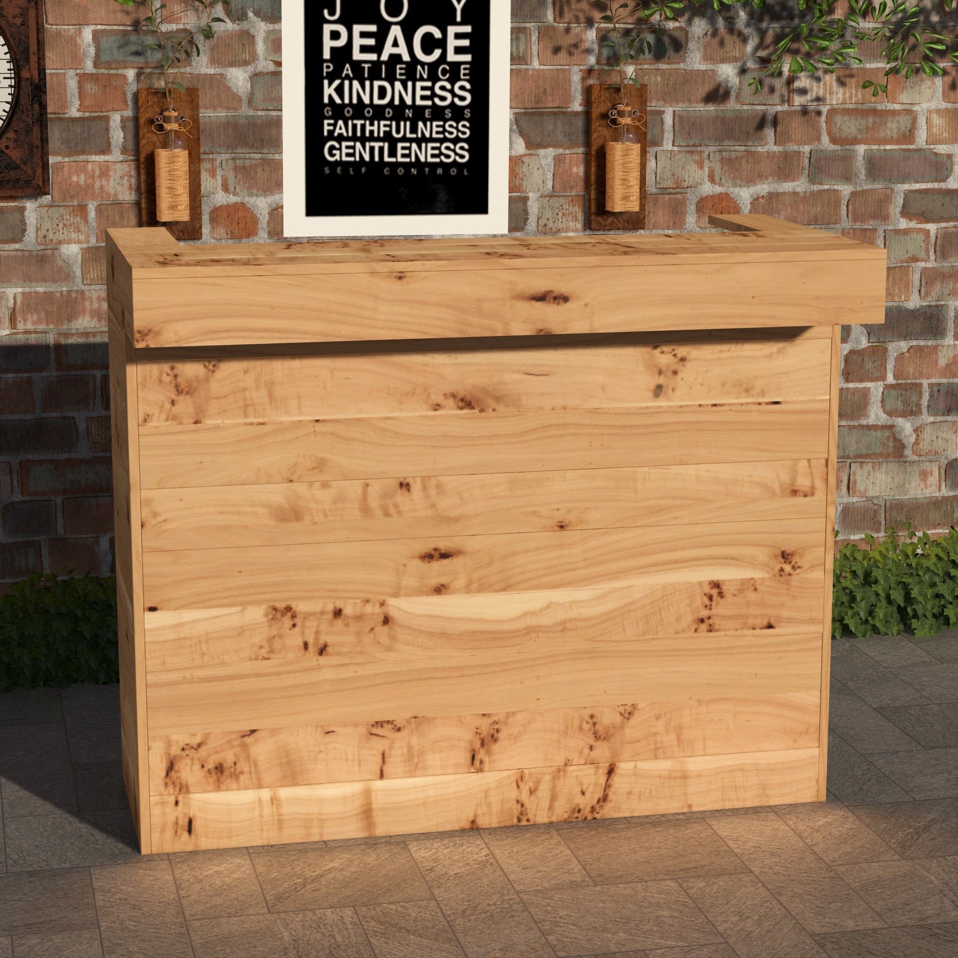 Home & Garden Bars Rustic Wooden Bar & Bar Stools Set - Includes LED's
