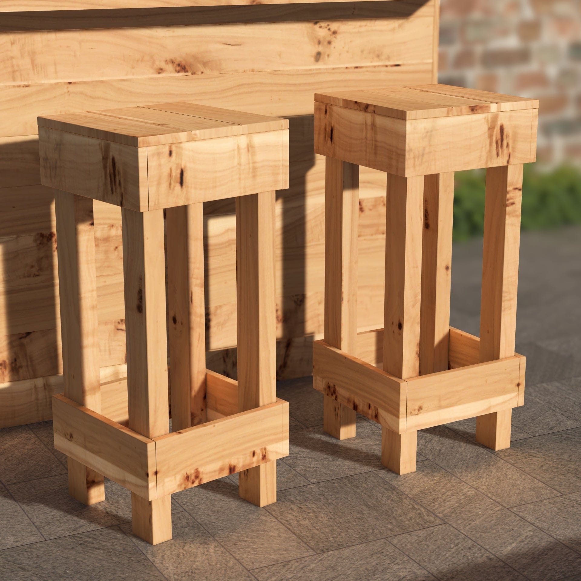 Home & Garden Bars Rustic Wooden Bar & Bar Stools Set - Includes LED's
