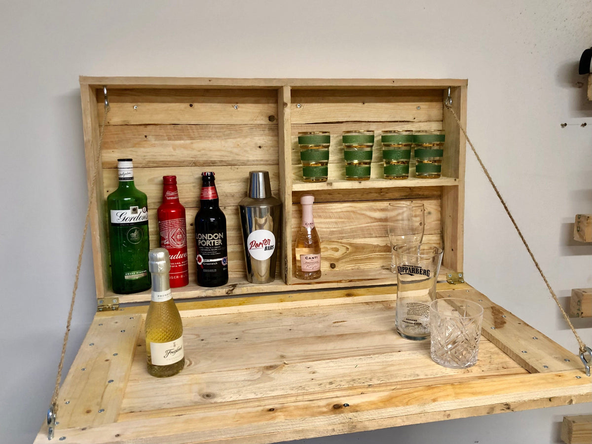 Home & Garden Bars Rustic Wooden Drop Down Bar with Light Up Sign