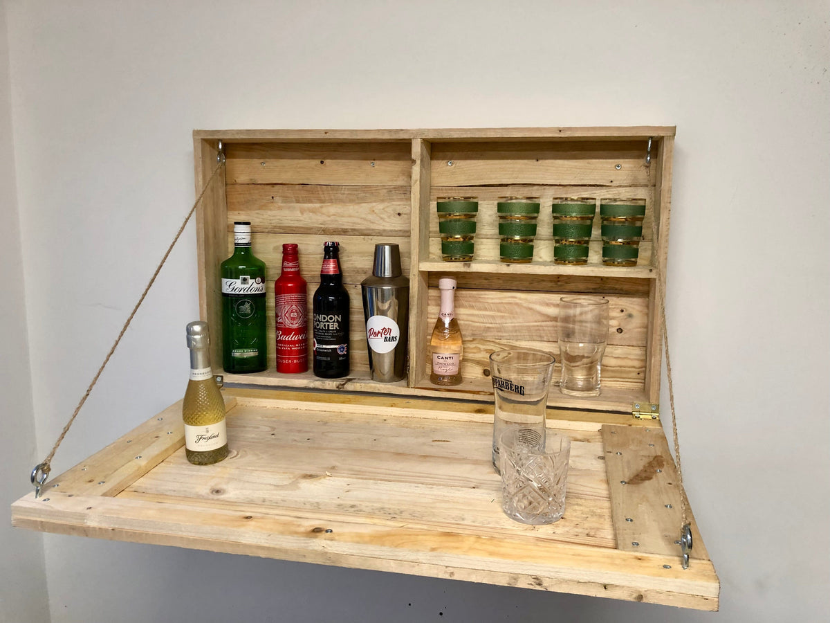 Home & Garden Bars Rustic Wooden Drop Down Bar with Light Up Sign