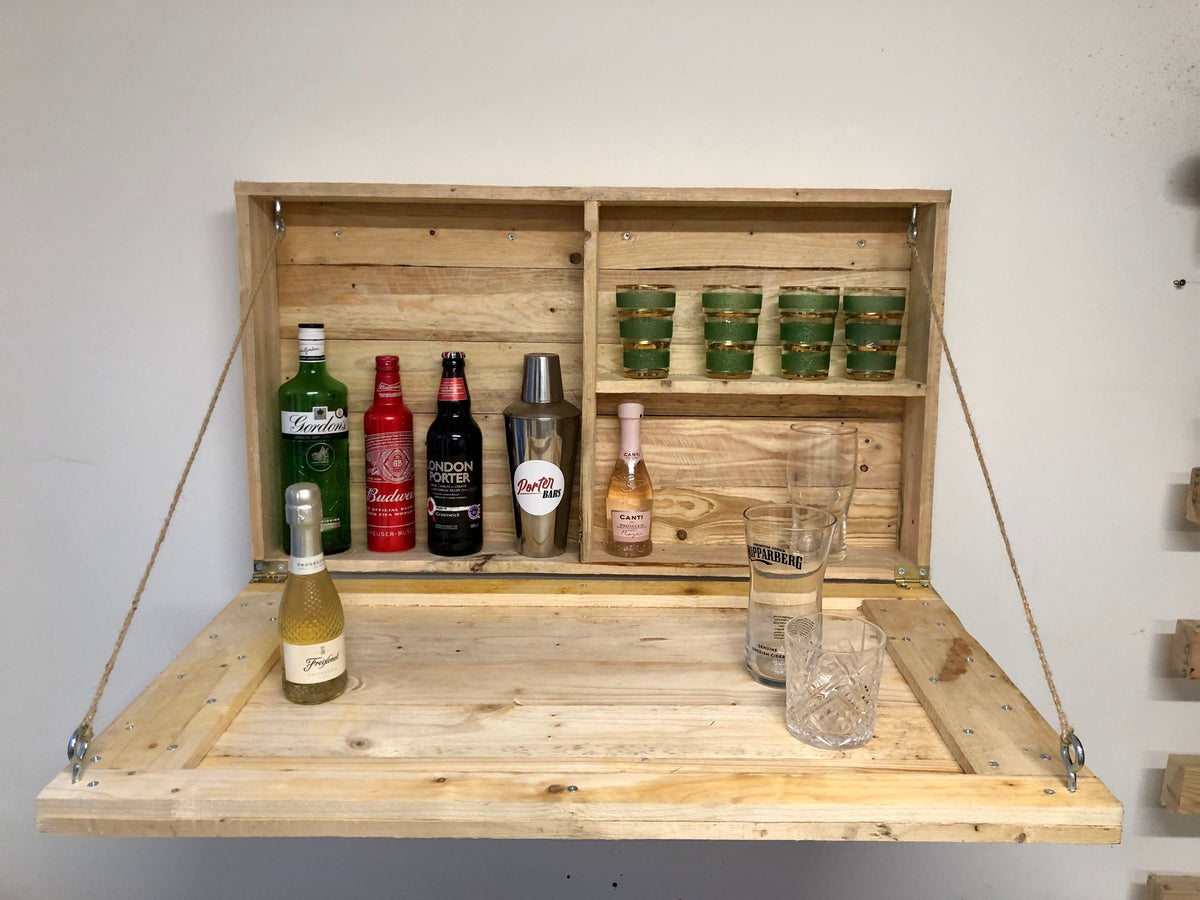 Home & Garden Bars Rustic Wooden Drop Down Bar with Light Up Sign