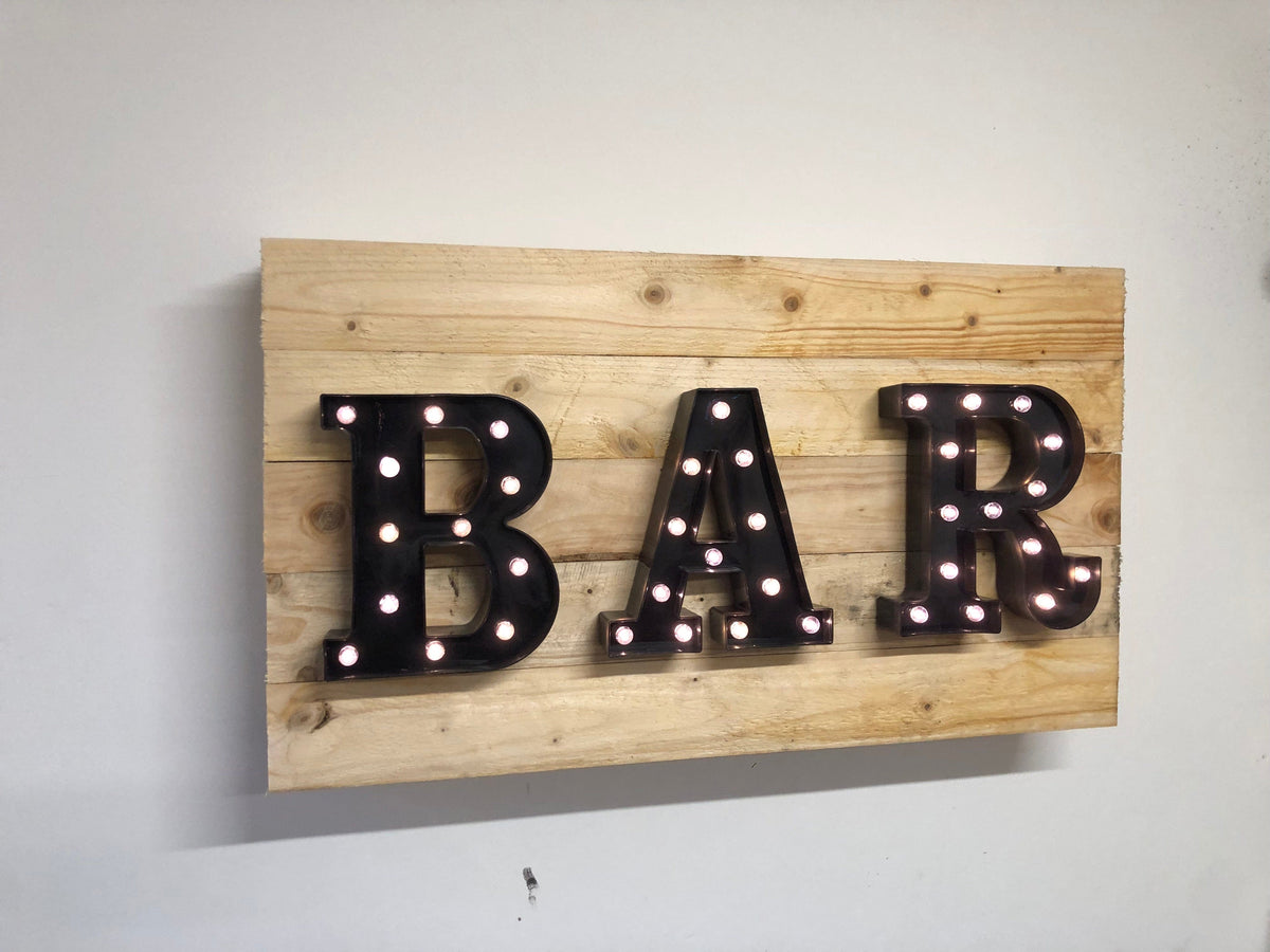 Home & Garden Bars Rustic Wooden Drop Down Bar with Light Up Sign