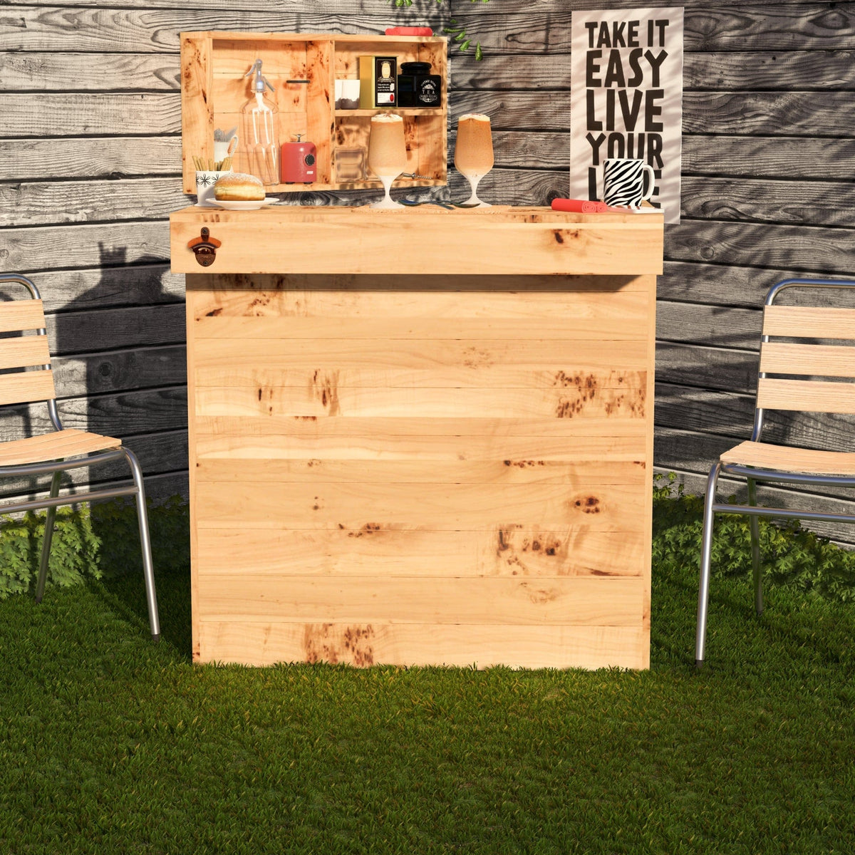 Home & Garden Bars Rustic Wooden Pallet Bar - 100cm