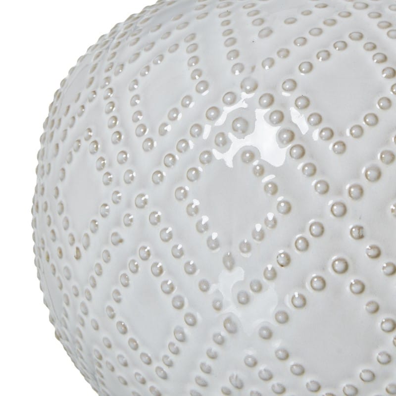Lamp Squat White Beaded Ceramic Lamp With Linen Shade