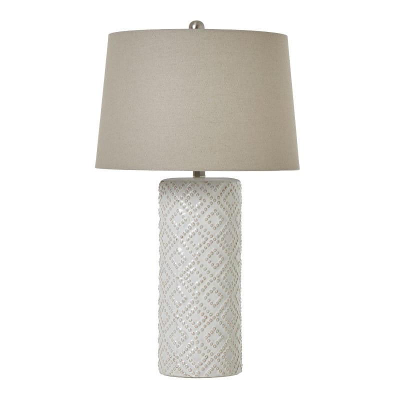 Lamp White Beaded Ceramic Lamp With Linen Shade
