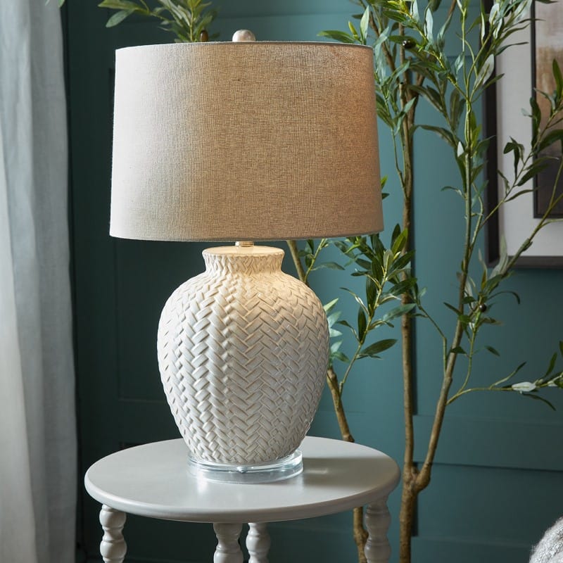 Lamps Twill Weave Ceramic Table Lamp With Linen Shade