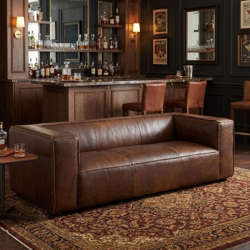 Leather Sofa King Three Seater Antique Brown Leather Sofa