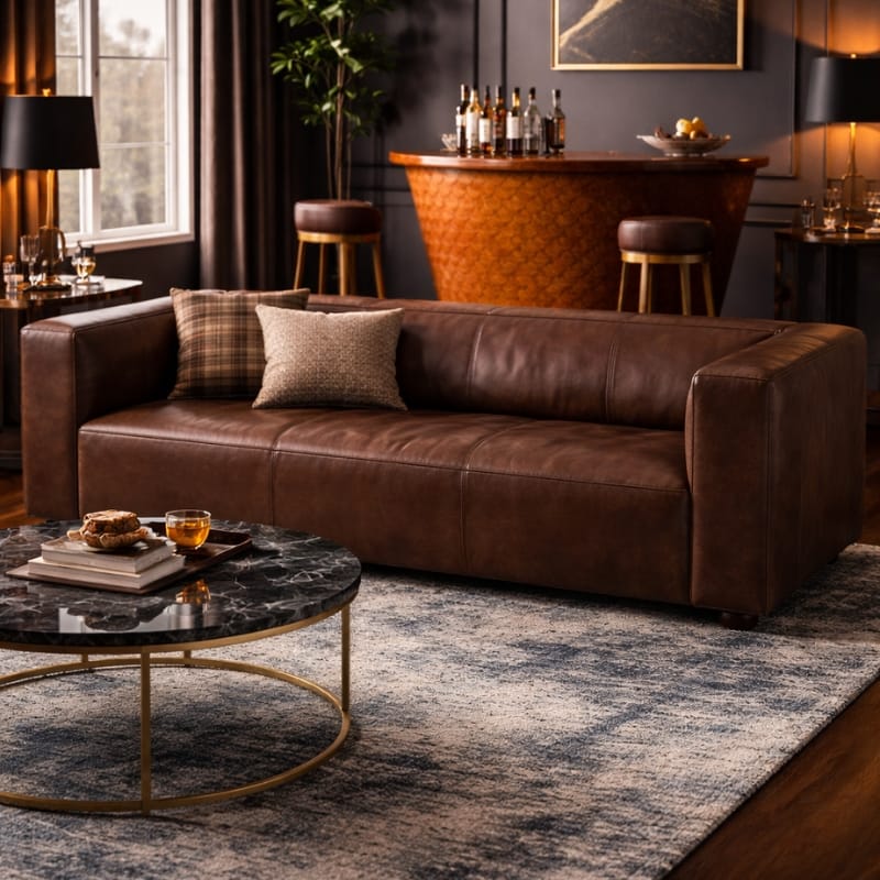 Leather Sofa King Three Seater Antique Brown Leather Sofa