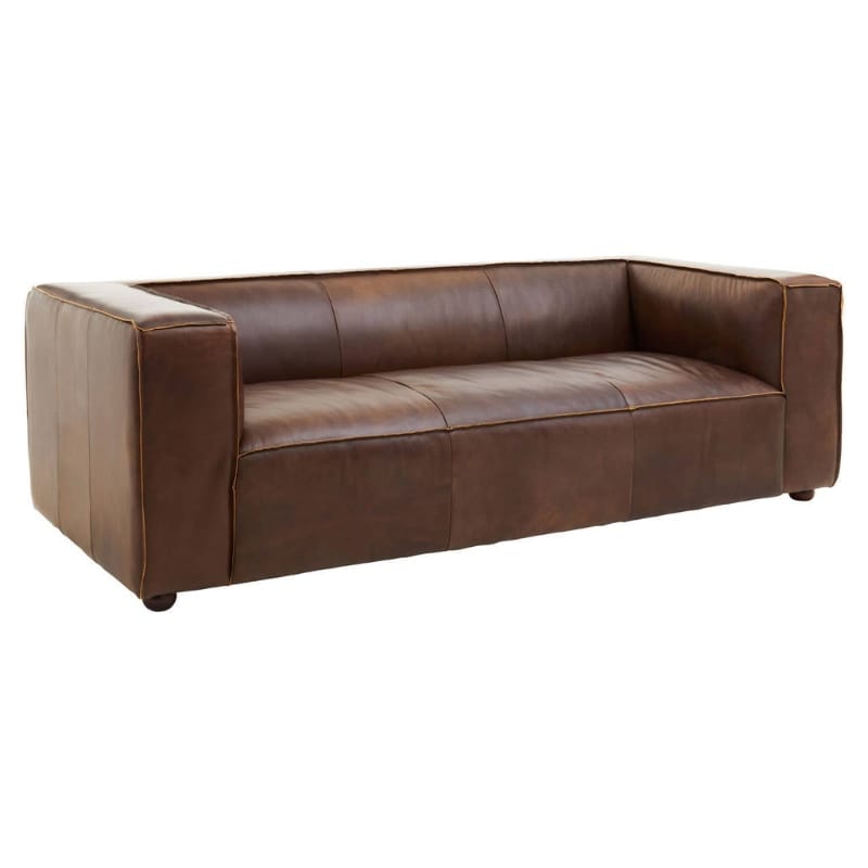 Leather Sofa King Three Seater Antique Brown Leather Sofa