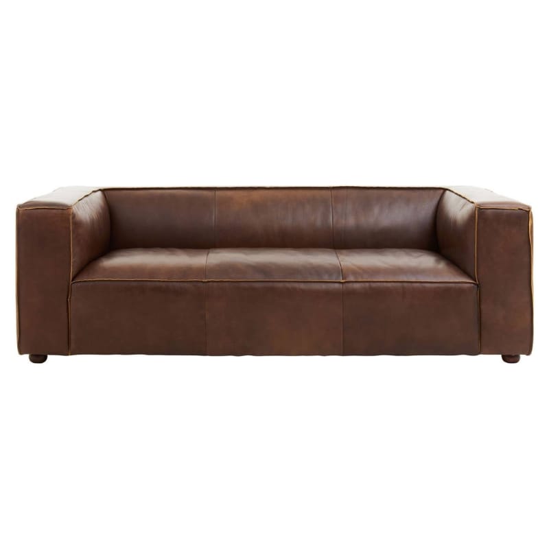 Leather Sofa King Three Seater Antique Brown Leather Sofa