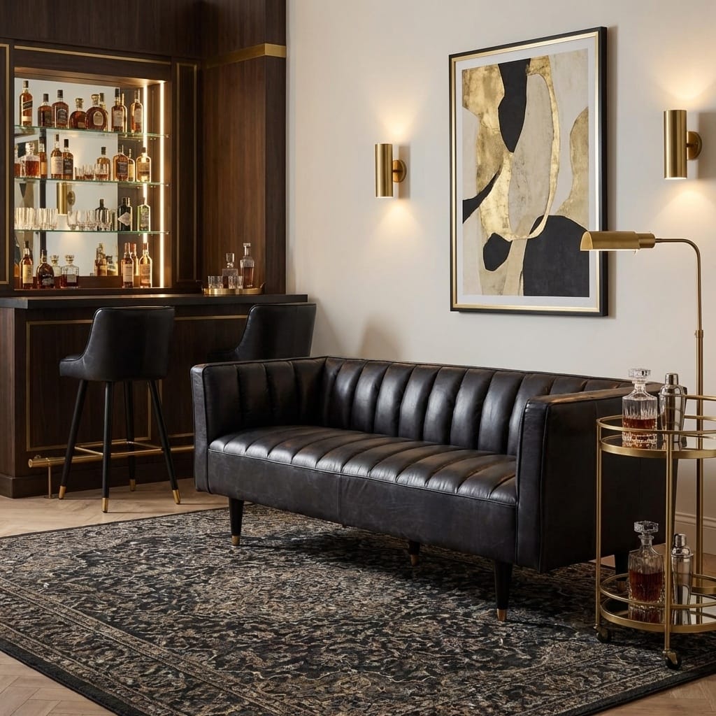 Leather Sofa King Three Seater Black Leather Sofa With Flared Arms
