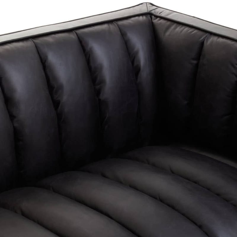 Leather Sofa King Three Seater Black Leather Sofa With Flared Arms