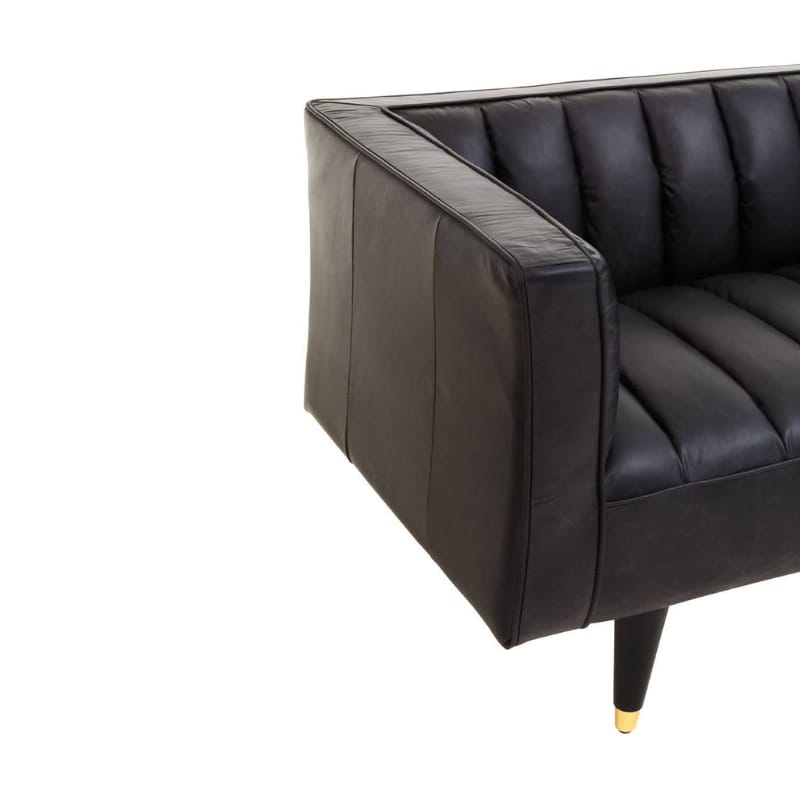 Leather Sofa King Three Seater Black Leather Sofa With Flared Arms
