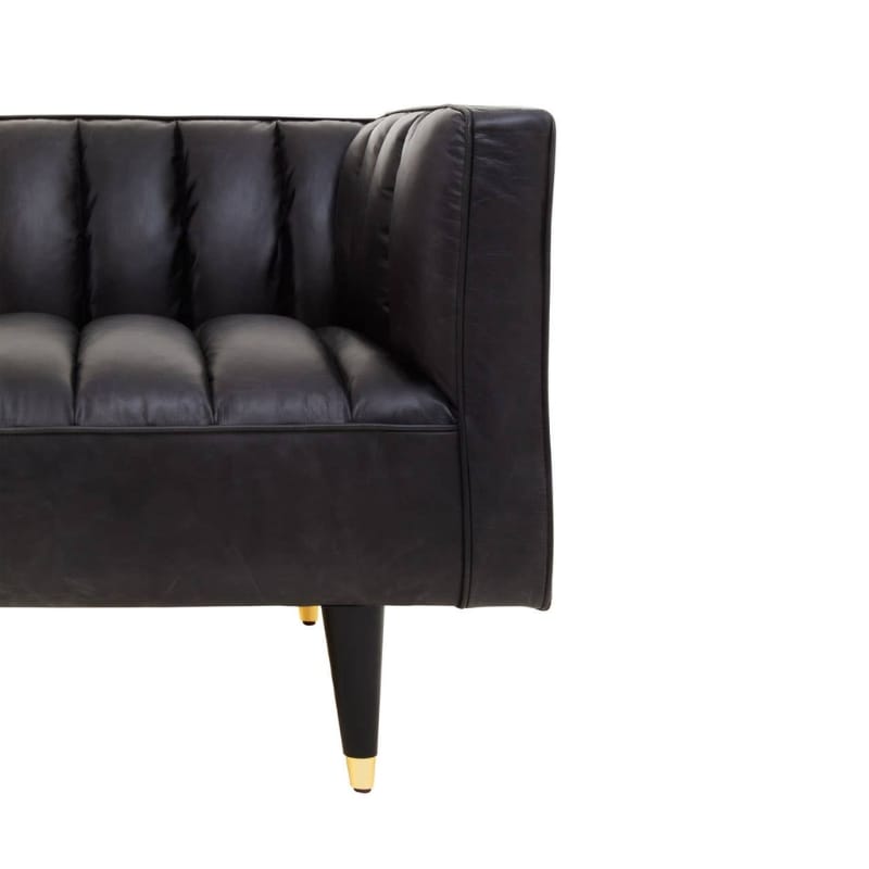 Leather Sofa King Three Seater Black Leather Sofa With Flared Arms