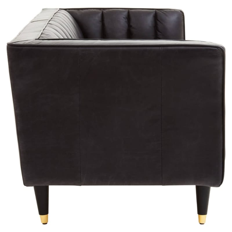 Leather Sofa King Three Seater Black Leather Sofa With Flared Arms