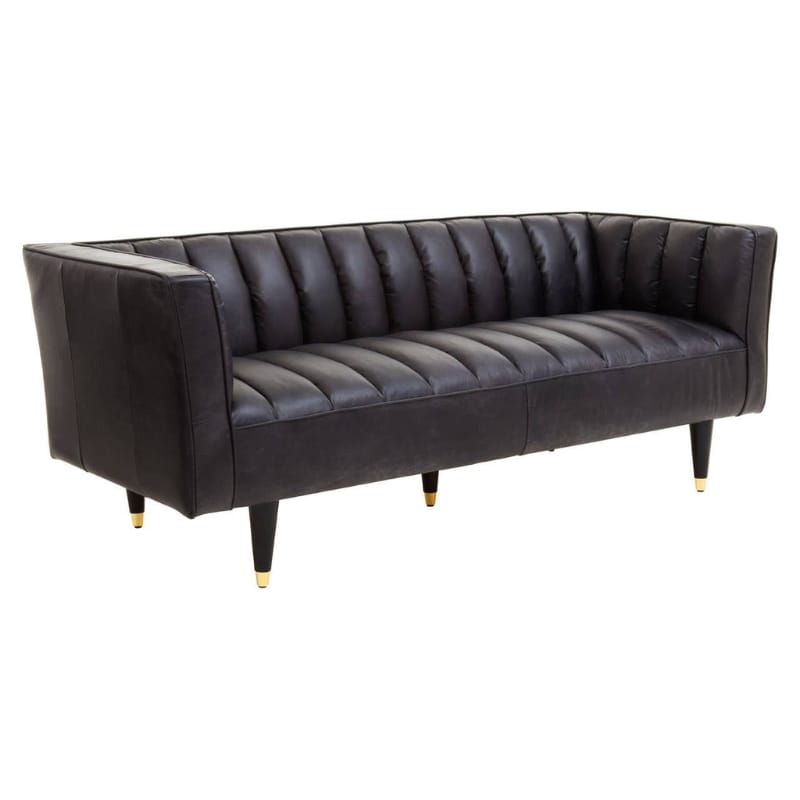 Leather Sofa King Three Seater Black Leather Sofa With Flared Arms