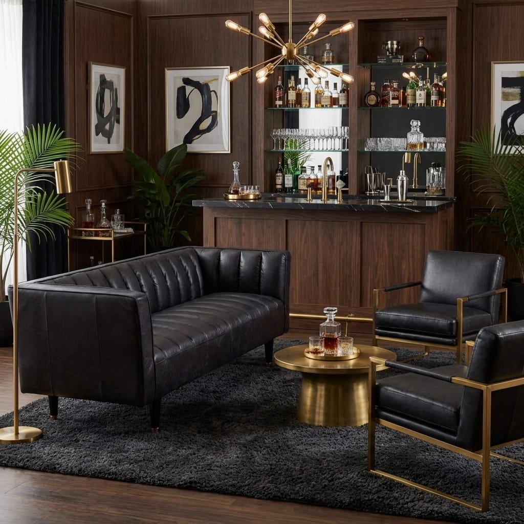 Leather Sofa King Three Seater Black Leather Sofa With Flared Arms