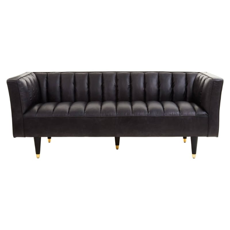 Leather Sofa King Three Seater Black Leather Sofa With Flared Arms