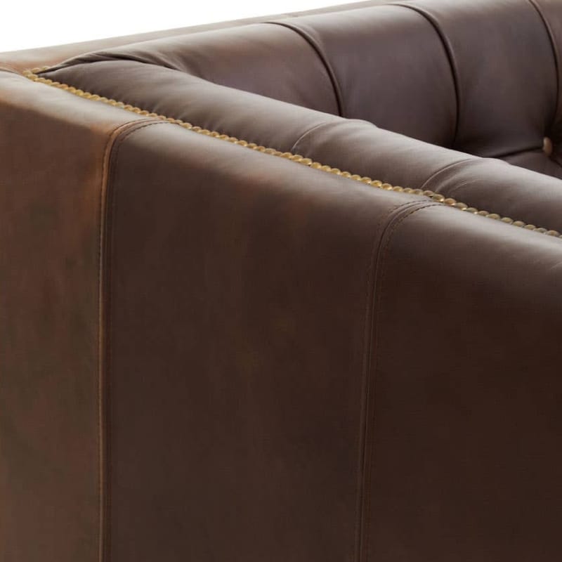 Leather Sofa King Three Seater Dark Brown Leather Modern Chesterfield Sofa