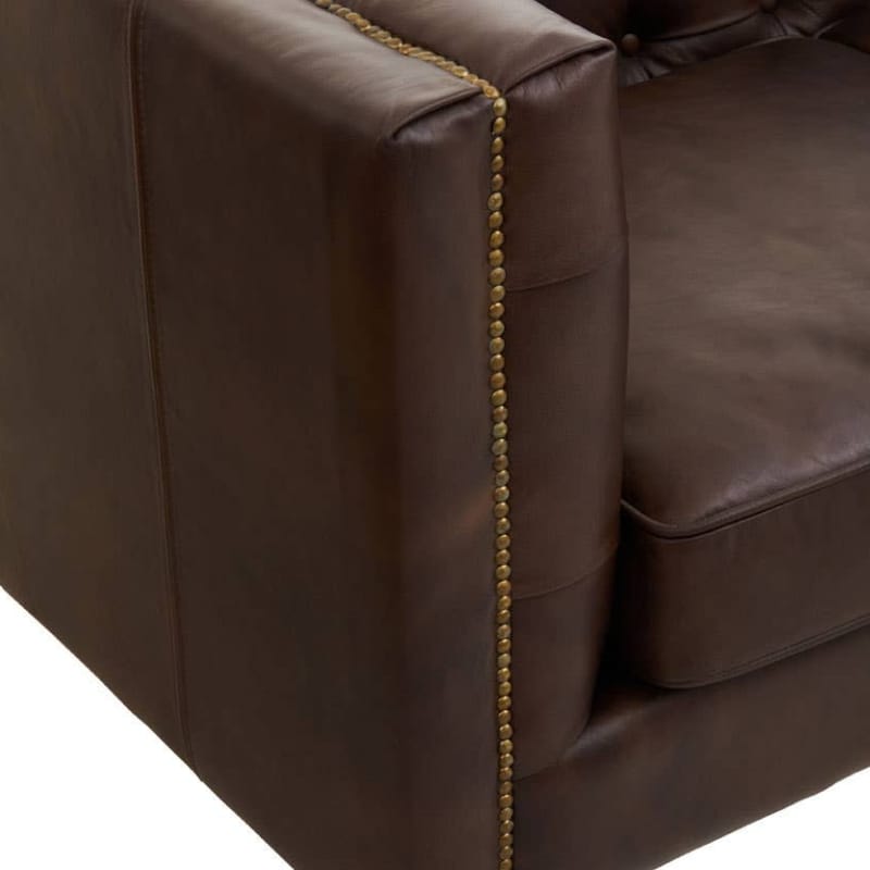 Leather Sofa King Three Seater Dark Brown Leather Modern Chesterfield Sofa