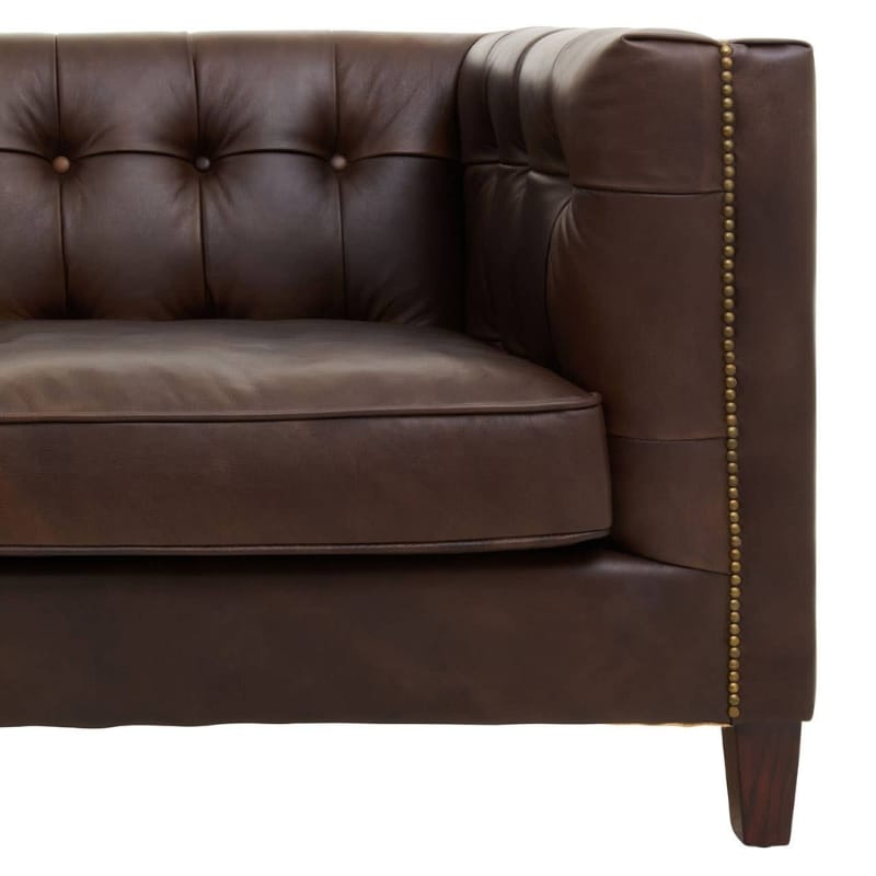 Leather Sofa King Three Seater Dark Brown Leather Modern Chesterfield Sofa