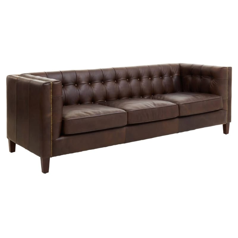 Leather Sofa King Three Seater Dark Brown Leather Modern Chesterfield Sofa