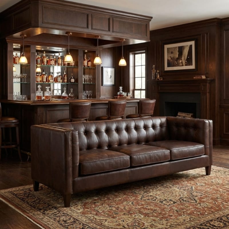 Leather Sofa King Three Seater Dark Brown Leather Modern Chesterfield Sofa