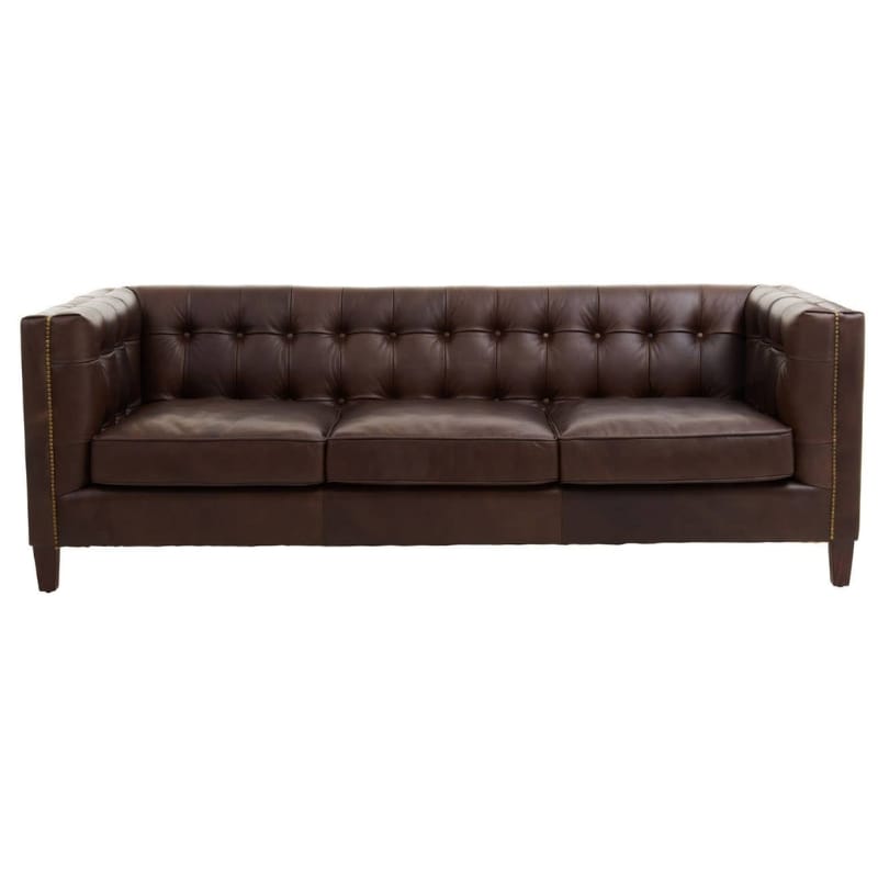 Leather Sofa King Three Seater Dark Brown Leather Modern Chesterfield Sofa