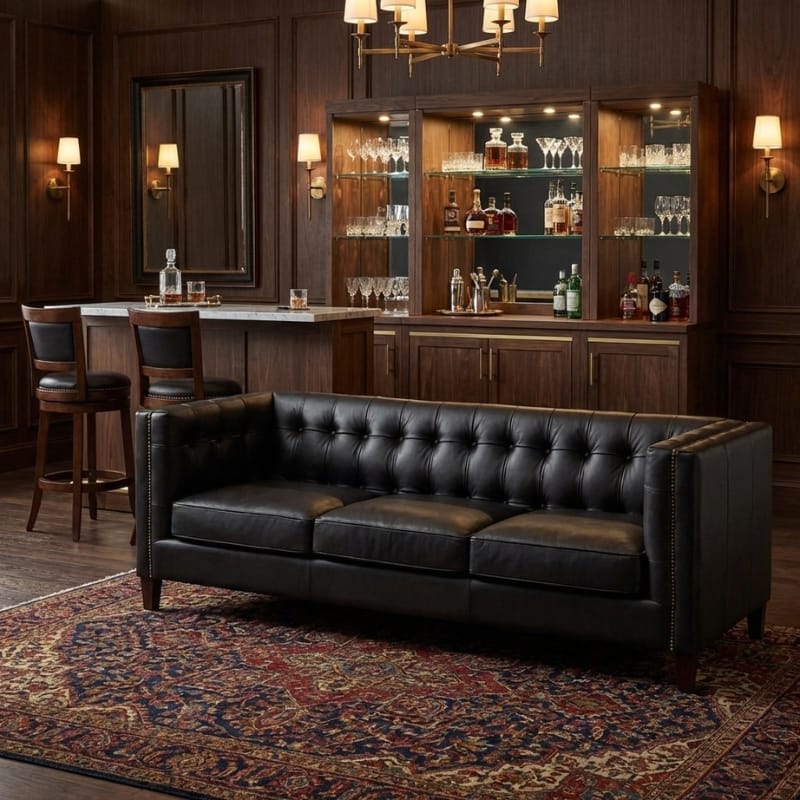 Leather Sofa King Three Seater Modern Chesterfield Black Leather Sofa