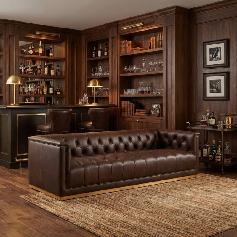 Leather Sofa King Three Seater Modern Chesterfield Dark Brown Leather Sofa