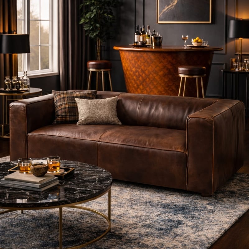 Leather Sofa King Two Seater Antique Brown Leather Sofa