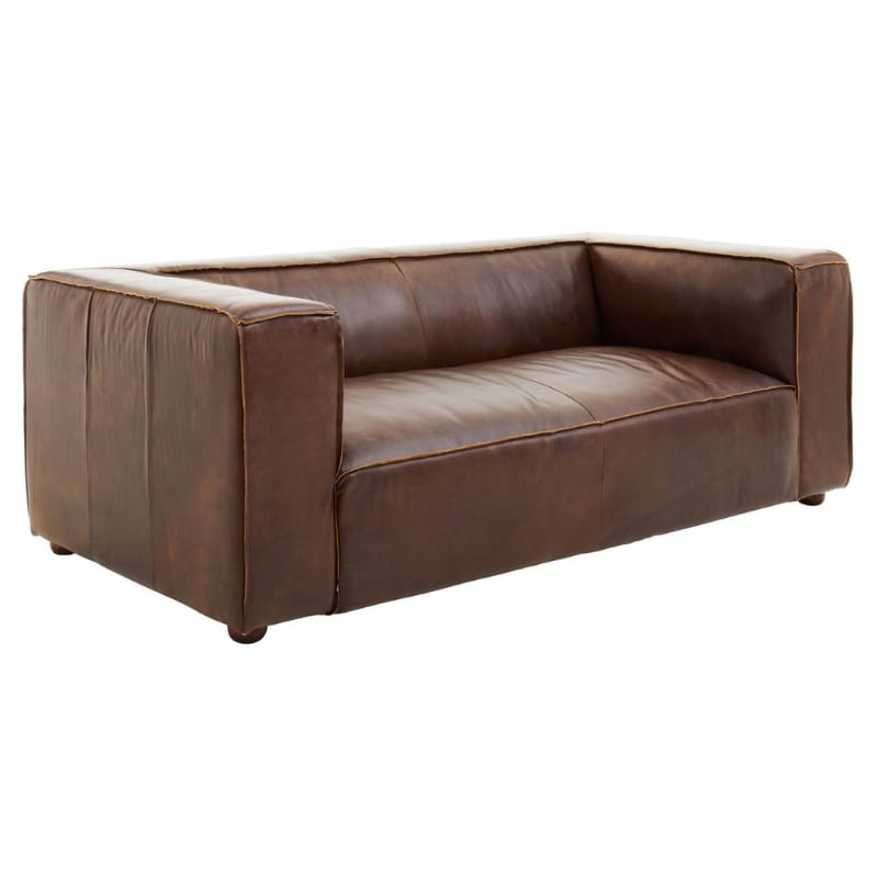 Leather Sofa King Two Seater Antique Brown Leather Sofa