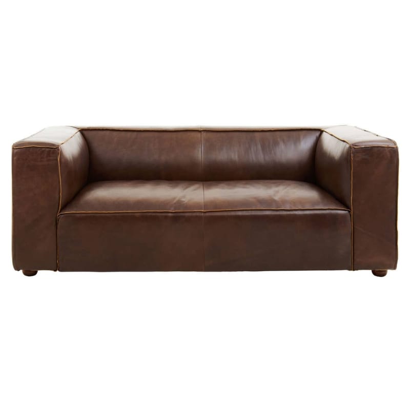 Leather Sofa King Two Seater Antique Brown Leather Sofa