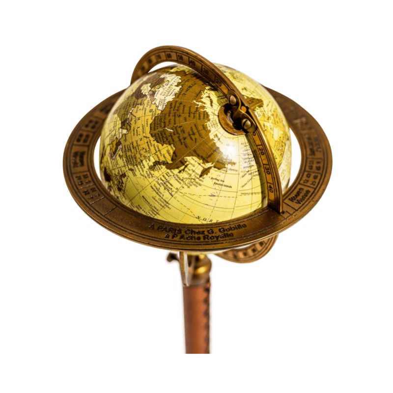 Leather Stand Large Antique Globe On Metal & Leather Stand