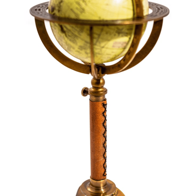 Leather Stand Large Antique Globe On Metal & Leather Stand