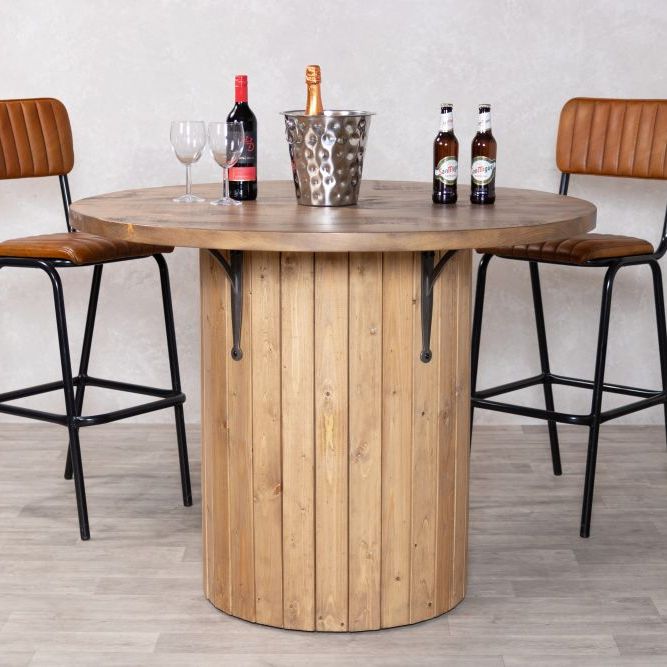 Pine Slatted Drum Bar Table