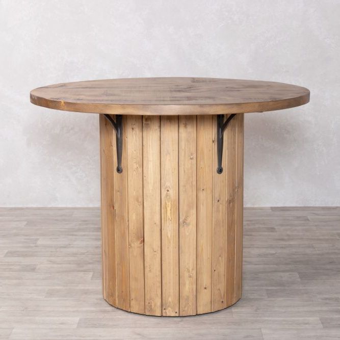 Pine Slatted Drum Bar Table