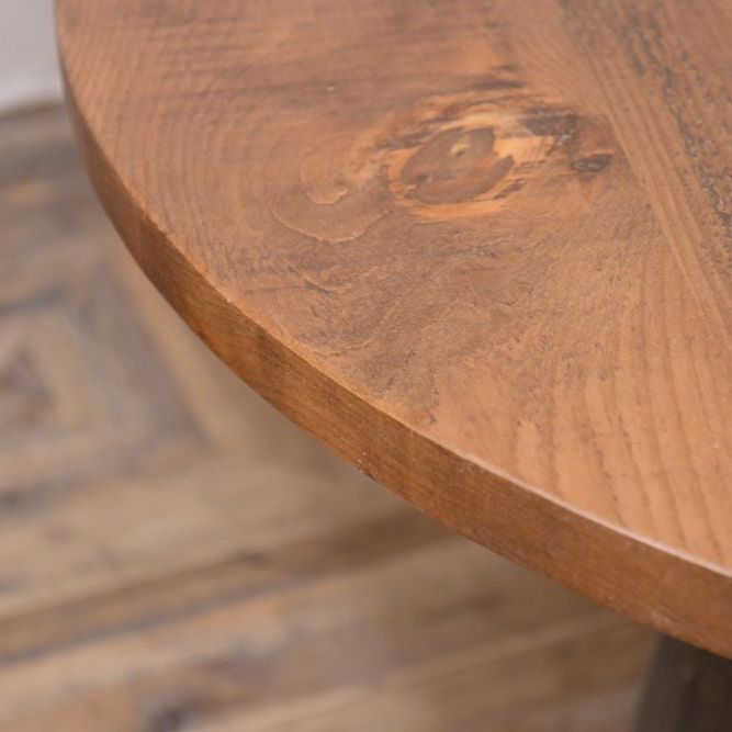 Round Vintage Dining Table with Pine Top and Metal Base