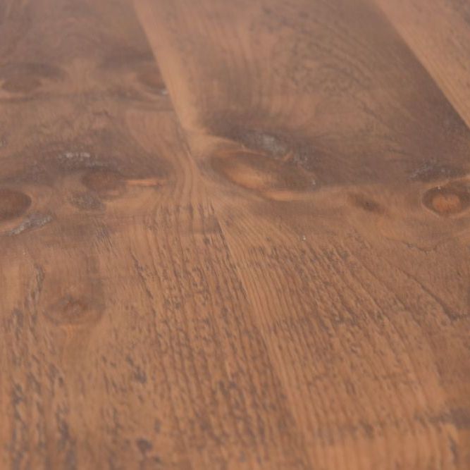 Round Vintage Dining Table with Pine Top and Metal Base