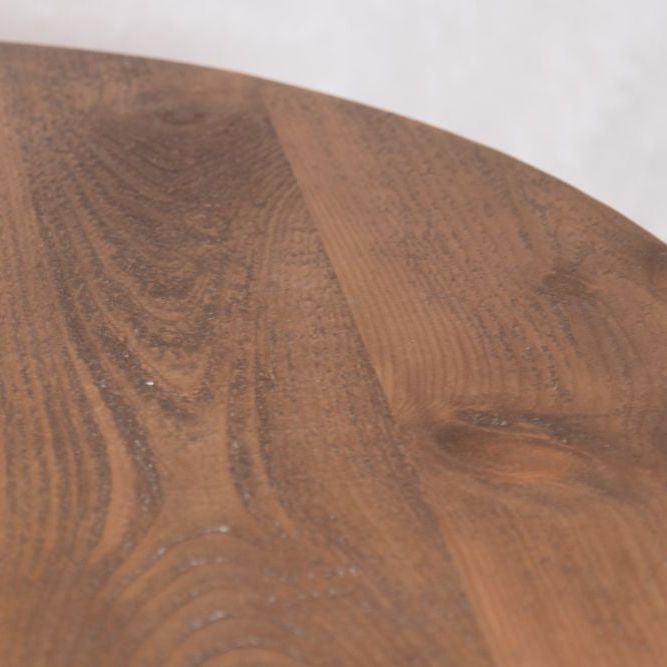 Round Vintage Dining Table with Pine Top and Metal Base