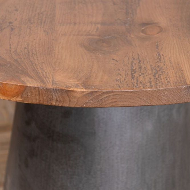 Round Vintage Dining Table with Pine Top and Metal Base