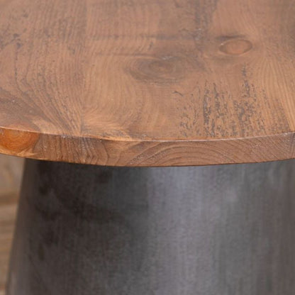 Round Vintage Dining Table with Pine Top and Metal Base