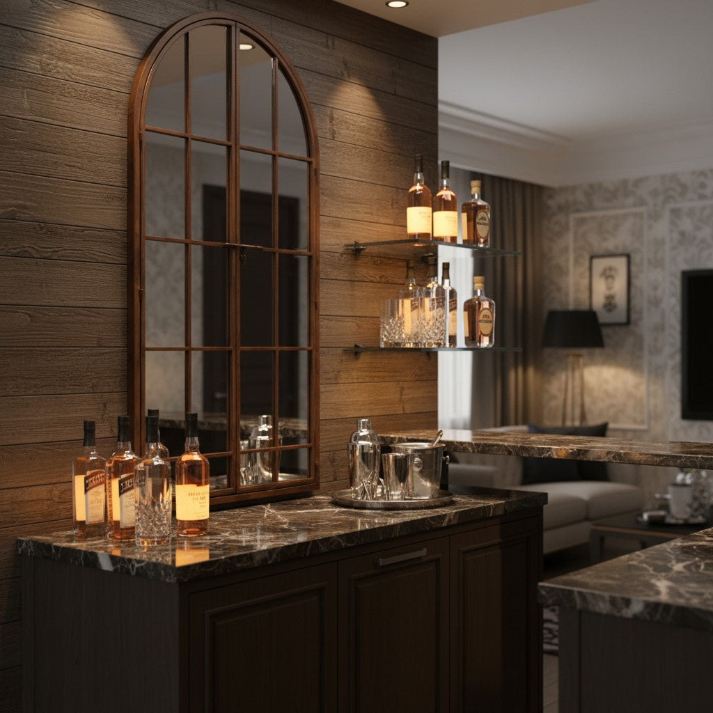 Metal Mirror Antiqued Iron Large Arch Window Metal Mirror