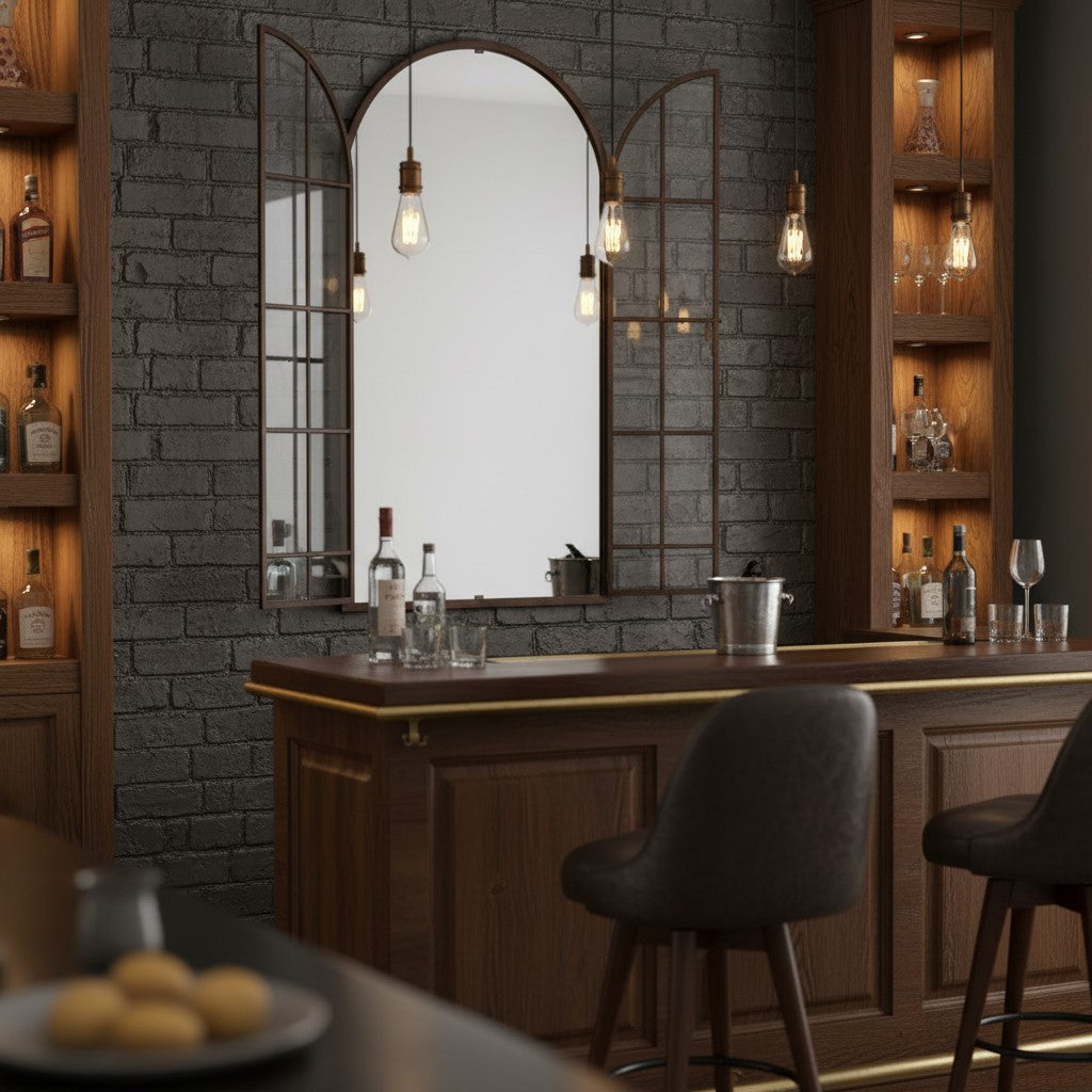 Metal Mirror Antiqued Iron Large Arch Window Metal Mirror