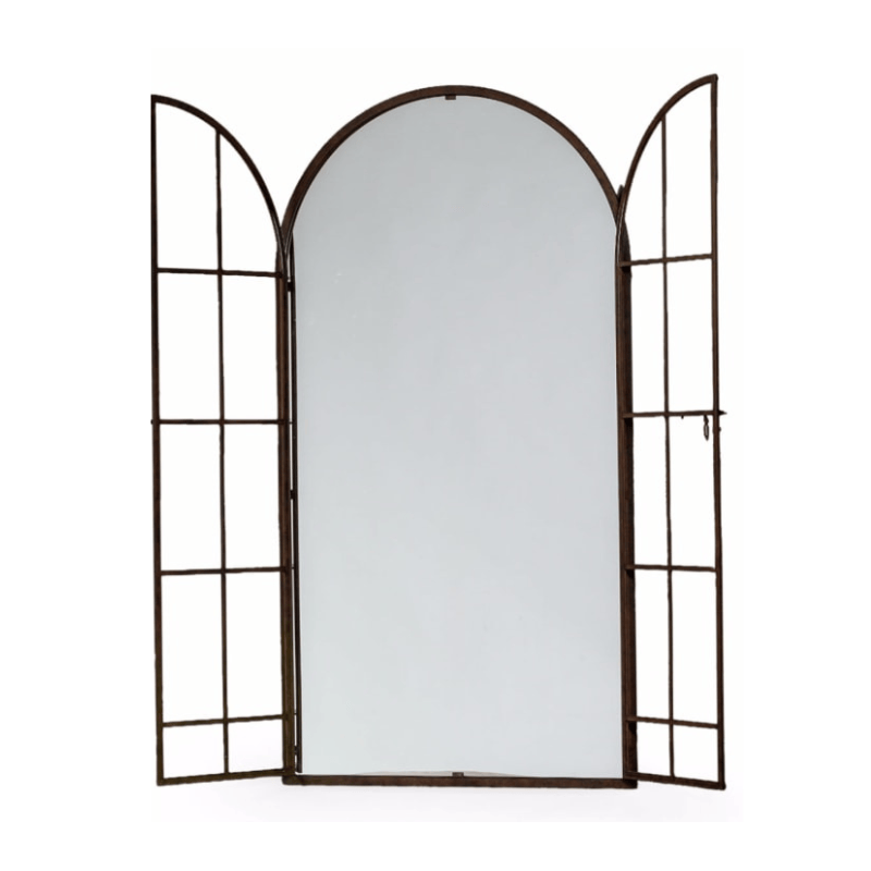 Metal Mirror Antiqued Iron Large Arch Window Metal Mirror