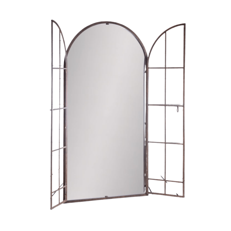 Metal Mirror Antiqued Iron Large Arch Window Metal Mirror