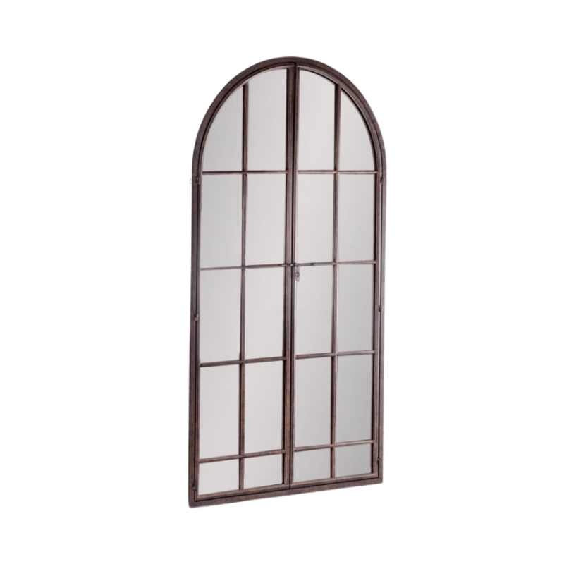 Metal Mirror Antiqued Iron Large Arch Window Metal Mirror