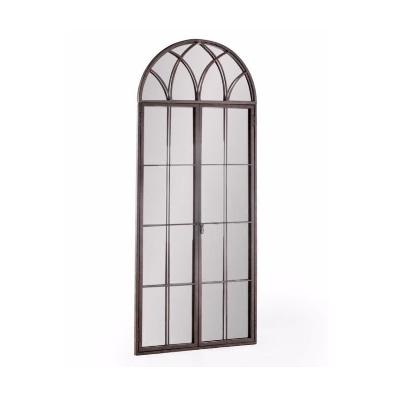 Metal Mirror Antiqued Iron Tall Arch Window Metal Mirror
