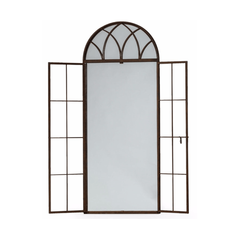 Metal Mirror Antiqued Iron Tall Arch Window Metal Mirror